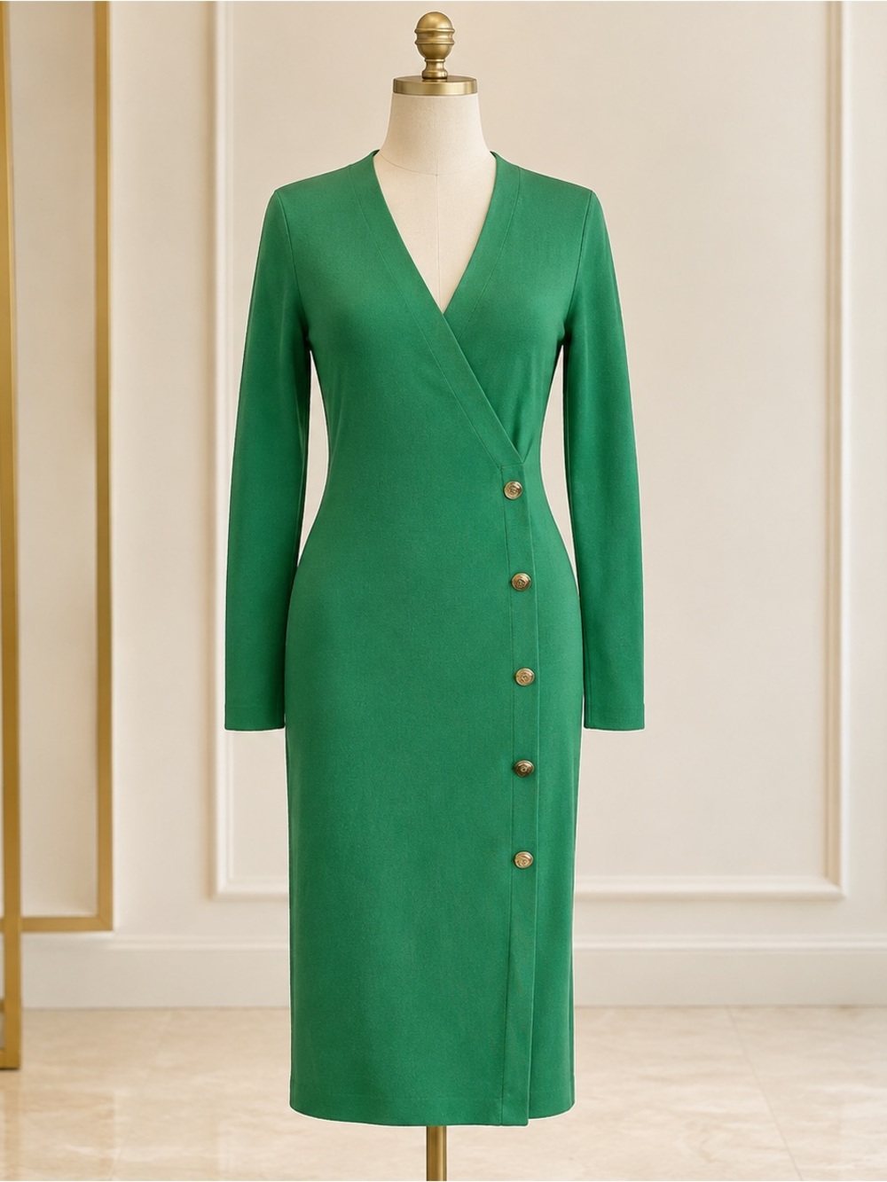 NWOT Melanie Lyne Green Knit Wrap Midi Dress Size M